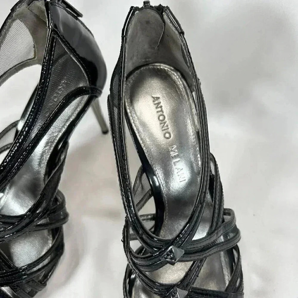 Antonio Melani Size 6.5 Black Cage Heels Metallic Heel Date Night - Picture 3 of 10